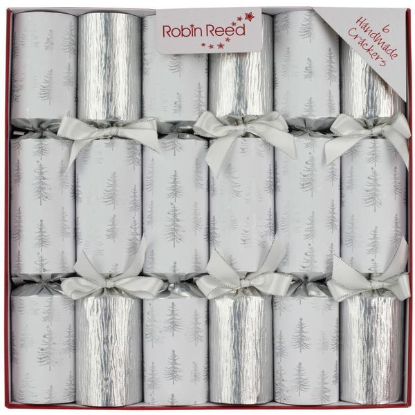 Robin Reed H4 Christmas Silver Pine Trees 6pc 12" Party Crackers 62418.TREES