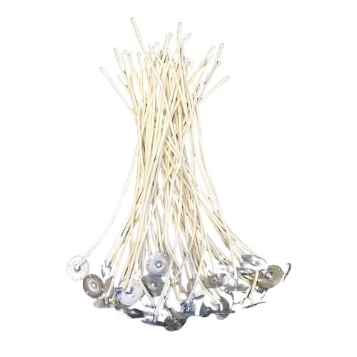 Jess Mae 50 Pcs Professional Zinc - Core Candle Wicks (51-32-18) - 8 Inches - Pre-Assembled - Pre-Waxed with Metal Base - USA Made- for DIY Candle Making. Best Wick for Gel Candles