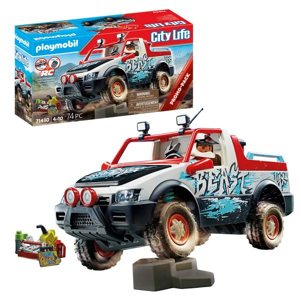 Playmobil Rally Car Toy Playset - 74 Piece Bundle Including Stuntman Mini Figure - Movable Axle and Removable Roll Bar to Insert Figure - Complete with Full Tool Box, Map, Camera, Thermos and Gas Can