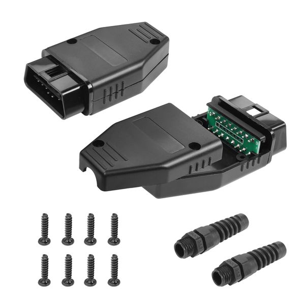 YACSEJAO 2PCS Car OBD2 16 Pin Connector OBDII 16 Pin Male Wiring Plug Adapter DIY OBDII PCB Diagnostic Tool with Screw & Shell for Car Truck OBD2 Connector