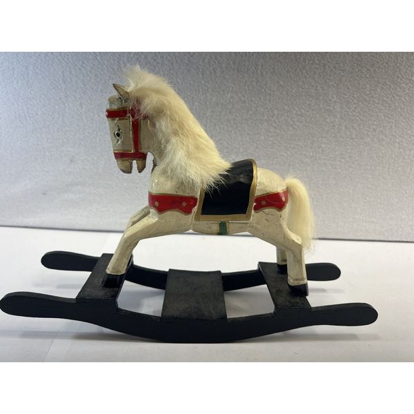 Wooden Rocking Horse Hand Carved and Hand Painted Figurine Toy Hair