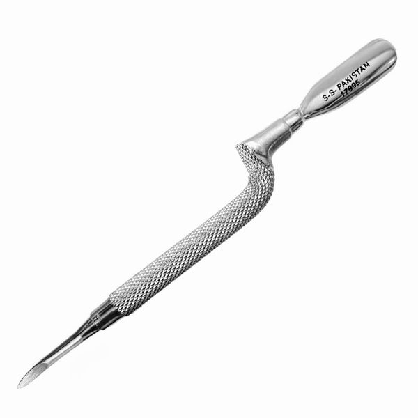 1pc Comfort Hold Easy Grip Ergonomically Angled Curved Cuticle Pusher Tool Heavy Duty 5" Double Ended Pusher & Cleaner - Premium Pakistan Stainless Steel