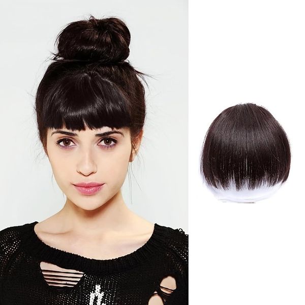 HSAJS One Piece Human Hair Clip In Front Fringe Air Bangs Clip In Pony Fake Bangs Besonders Natürliche Wirkung für Frauen Das Tägliche Tragen