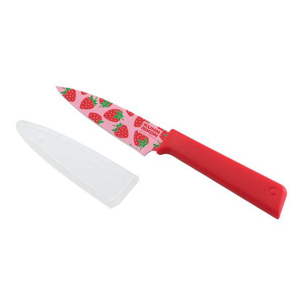 Kuhn Rikon Funky Fruit Strawberry Colori+ Non-Stick Straight Paring Knife with Safety Sheath, Stainless Steel , 19 cm,