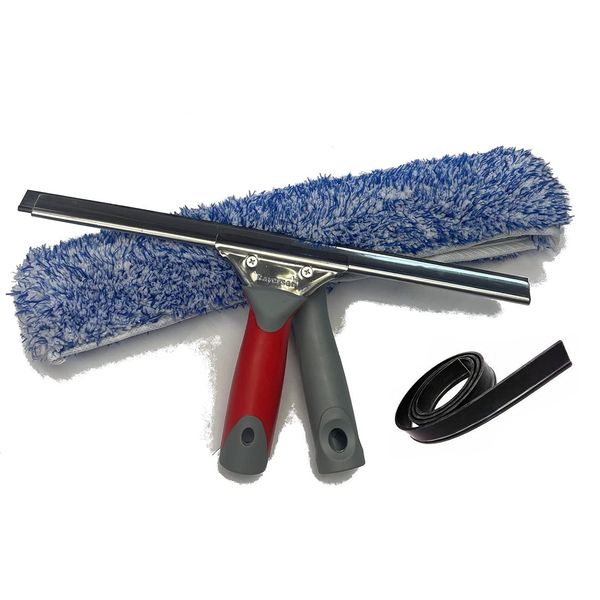 Bayersan Basic Window Cleaning Tools 8" Squeegee 10" T - Bar 10" Microfibre Sleeve & 8" Replacement Soft Rubber Blade for Professionals Commercial Cleaner