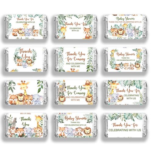 arricraft 120 Pcs Babies Shower Candy Wrappers, Thank You for Coming Mini Candy Bar Sticker Animal Zoo Chocolate Bar Label Sticker for Girls Boys Babies Shower Decor (No Candy) 6.6x3.5cm