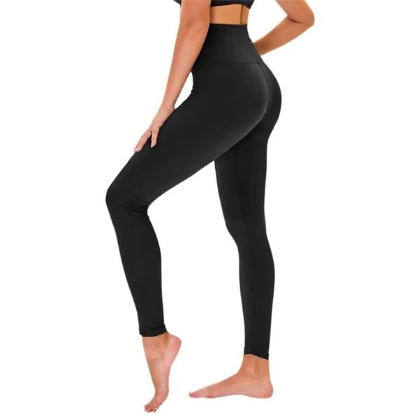 TNNZEET High Waist Leggings Damen Elastische Leggins Weiche Sporthose für Sport Gym,Schwarz,L-XL