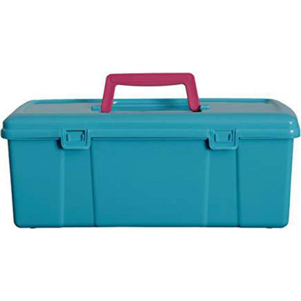 Whitefurze Utility Box with Pink Handle, Aqua, 5 Litre