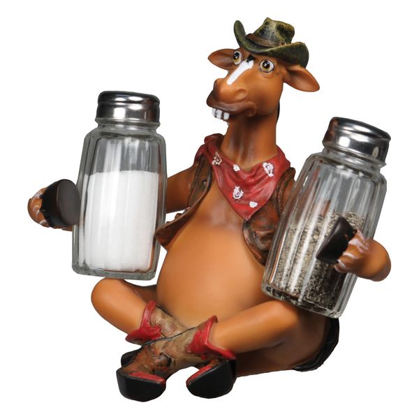 Rivers Edge Products Salt and Pepper Shakers Set, Unique Poly Resin and Glass Spice Dispenser, Novelty Kitchen Counter Decor, Funny Horse