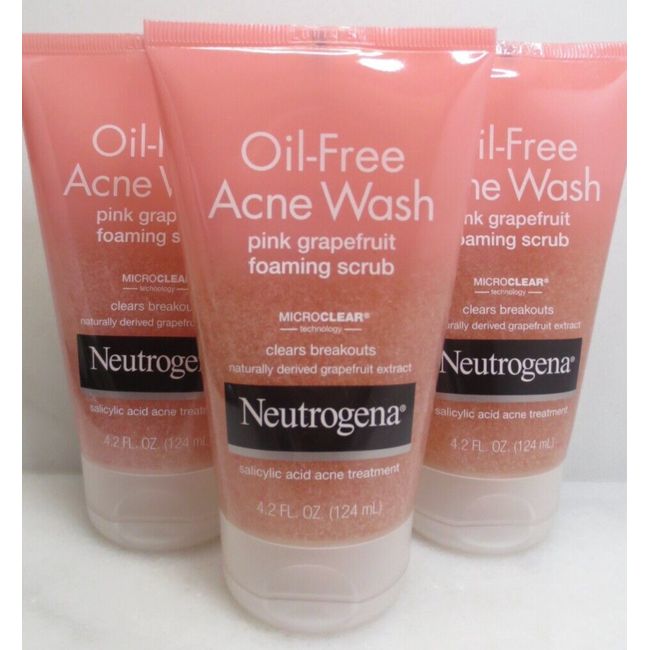 NEUTROGENA OIL-FREE ACNE WASH PINK GRAPEFRUIT FOAMING SCRUB 4.2 OZ - LOT OF 3