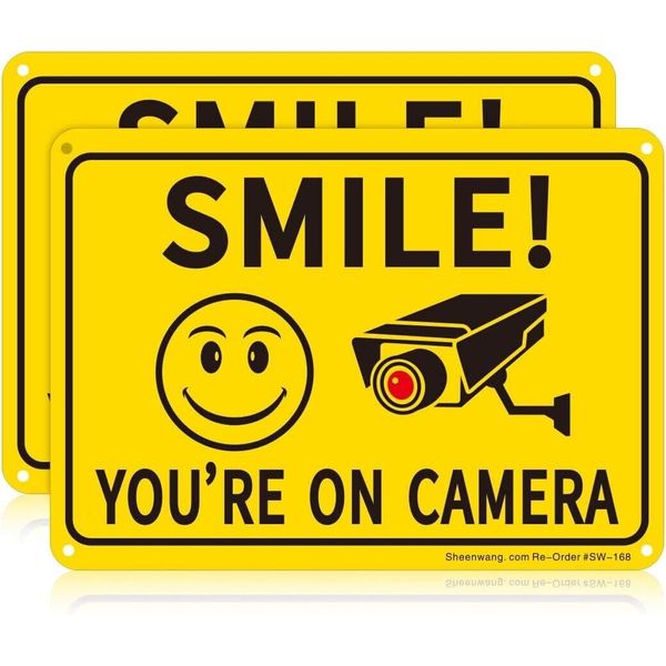 2-Pack Smile You’re on Camera Sign, Video Surveillance Signs Outdoor..