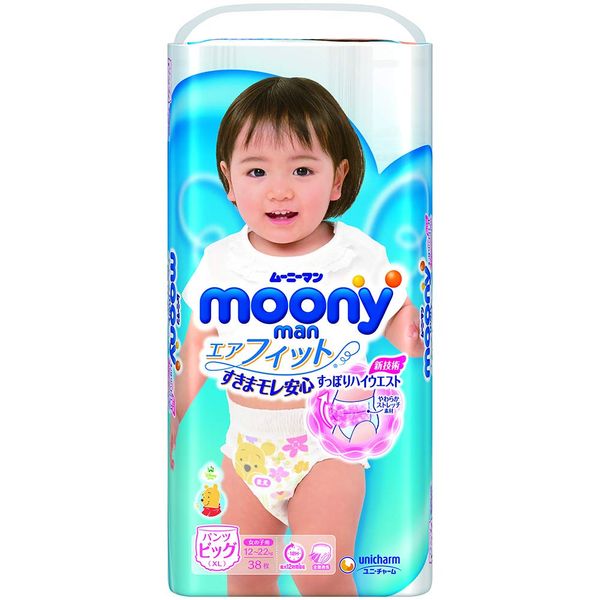 《Case》 Unicharm Mooney Man Pants, Girls, Big (38 Sheets) x 4 Pieces, Baby Pants Type, Paper Diapers