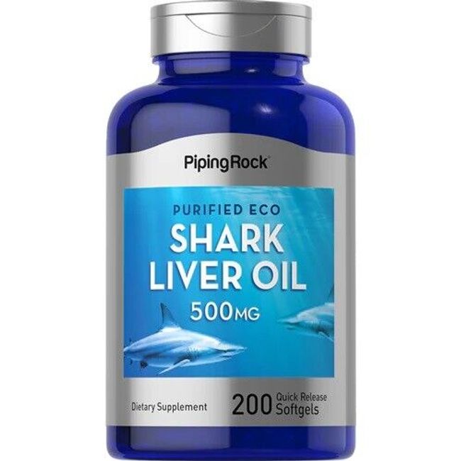 Shark Liver Oil | 500mg | 200 Softgel Capsules | Purified Eco | by Piping Rock