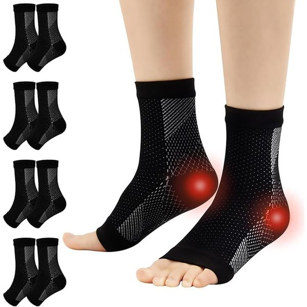 Gcbiger 4 Pairs Plantar Fasciitis Socks for Women Men Neuropathy Socks Ankle Compression Socks Ankle Support Brace Wide Calf Compression Socks for Flying, Running (Black, L/XL)