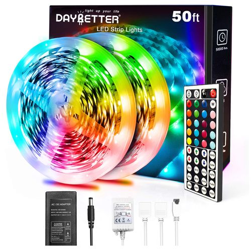 DAYBETTER Led Strip Lights 50ft, Color Changing Led Light Strip with Remote Control, 5050 RGB Strip Lighting Suitable for Easter Decor, Living Room, Kitchen, Home Party Decoration (2 Rolls of 25ft)