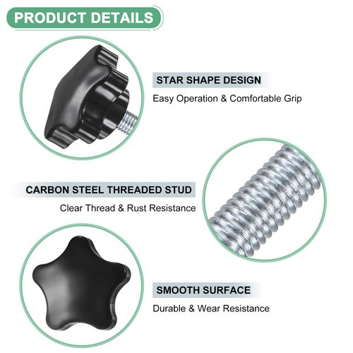 M METERXITY 2-Pack Star Clamping Knobs, M8x60mm Male Thread Hand Tightening Screw for Machinery/Electronic/Furniture/Umbrella Base, Machine Handle Replacement [39mm, Black]