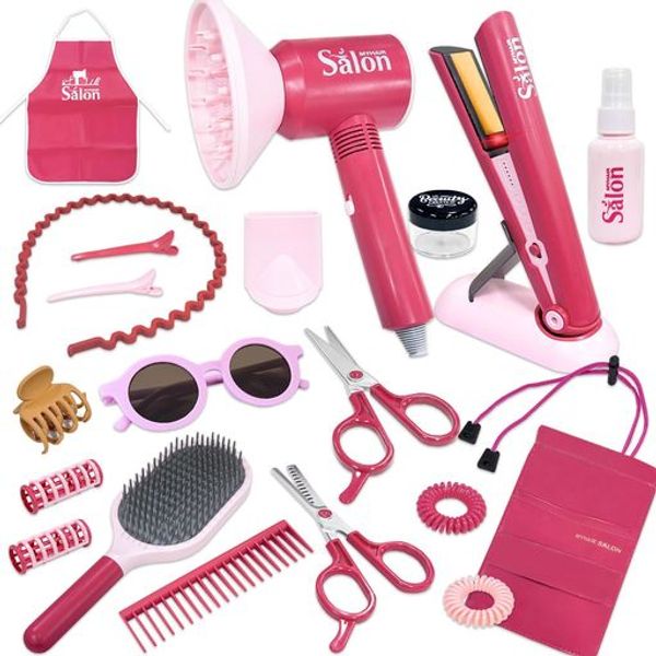 VBACALA Pretend Play 22-piece Hairdresser Toy, Hair and Makeup, Hair Salon, Pretend Shop Set, Hair Dryer, Hair Iron, Scissors, Comb, Makeup Tools, Hairdresser, Pretend Play, Christmas, Gift, Toy, Ages 6 and Up