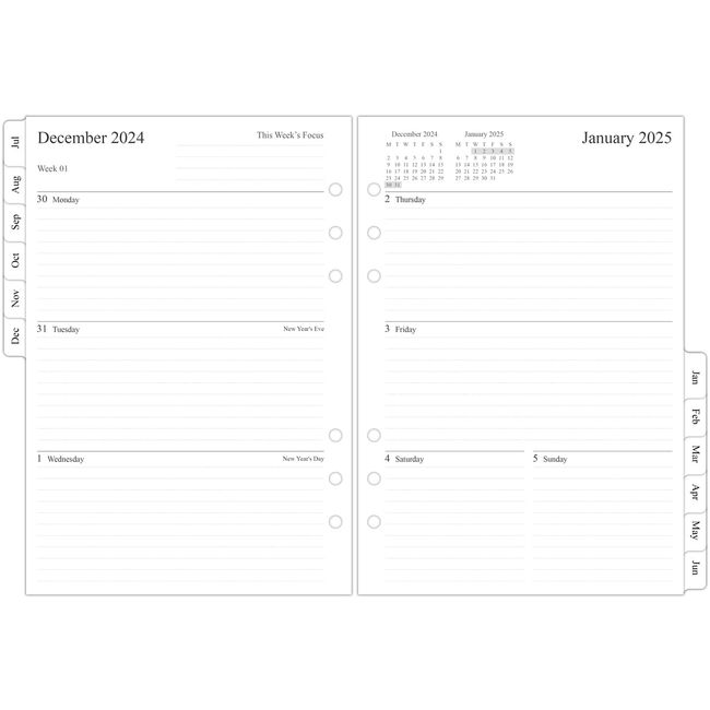 newestor 2024-2025 Middle Year Weekly Diary Refill A5 Size, Compatible with Filofax A5 Organizers, Two Pages Per Week, Monthly Tabs, July 2024 - June 2025