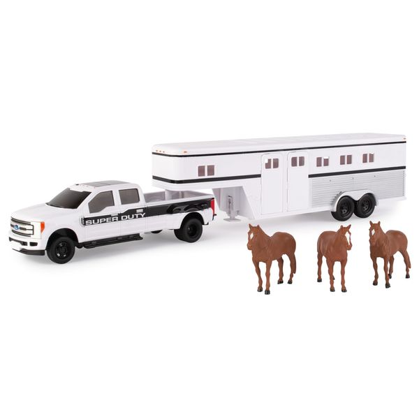 TOMY 1:32 Scale Ford F-350 Pickup Truck with Horse Trailer and Horses