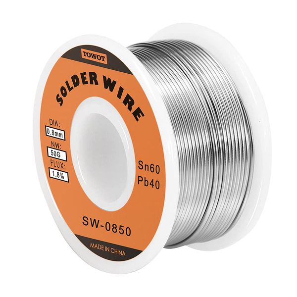 TOWOT Tin Lead Rosin Core Solder Wire for Electrical Soldering, Content 1.8% Solder Flux Sn60-Pb40 (0.8mm, 50g)