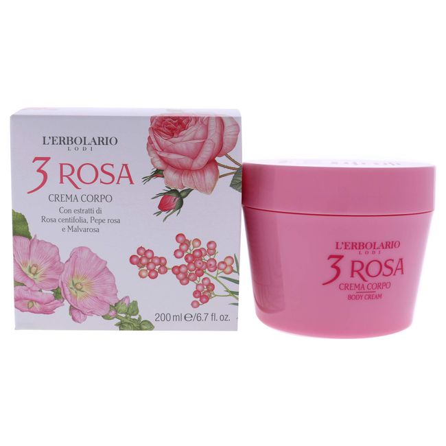 L'Erbolario 3 Rosa Body Cream - Grace Of Femininity - Floral, Spicy And Precious Fragrance - Enveloping, Refined But Also Absolutely Intriguing - Infused With Enchanting Pink Pepper - 6.7 Oz