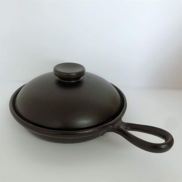 Fried Egg Frying Pan with Lid, Pottery, Black, Microwave, Oven, Direct Fire, Made in Japan