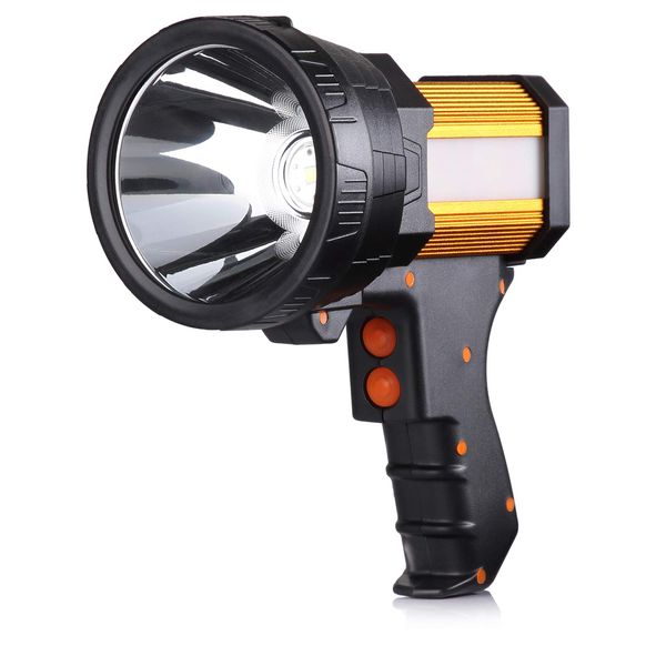 BUYSIGHT Rechargeable Spotlight,Spot Lights Hand held 1000,000 lumens Large Flashlight Handheld Spotlight Lightweight and Super Bright Flashlight (Aluminium_Alloy Golden)