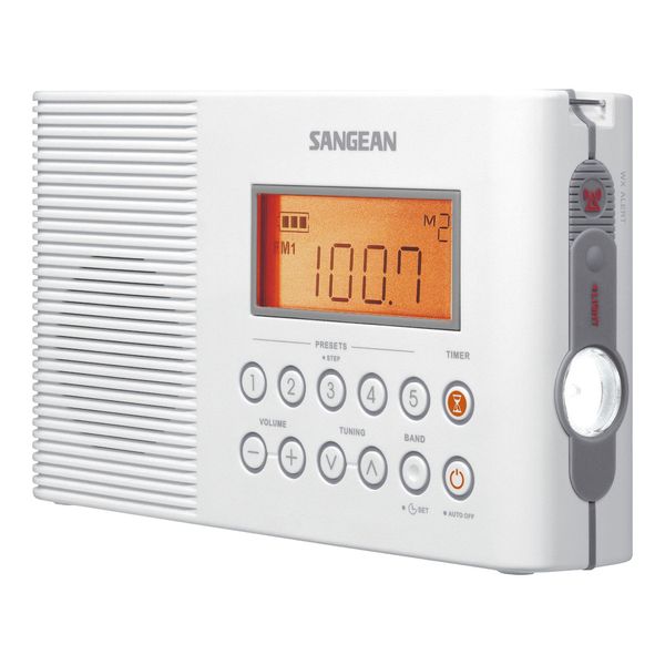 Sangean H201 Portable AM/FM/Weather Alert Digital Tuning Waterproof Shower Radio White