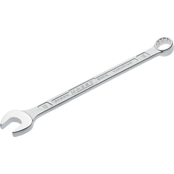 HAZET 600N-15 218 mm 12-Point Traction Profile Polished Head Combination Wrench - Chrome-Plated