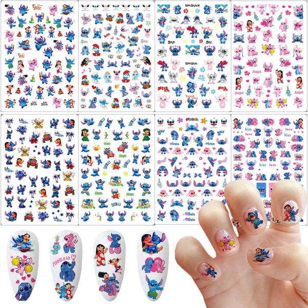 8 Sheets Cartoon Nail Art Stickers Cute Cartoon Nail Decals 3D Self Adhesive Kawaii Designer Nail Stickers for Acrylic Nail Art Supplies Women Girls DIY Manicure Decorations Accessories