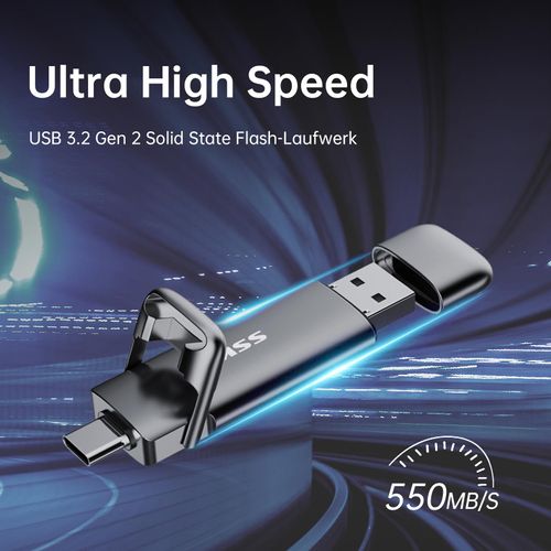 SSK USB C External SSD Stick 128GB, Up to 550MB/s Extreme Fast Hard Drive, Dual USB Type C + USB A USB3.2Gen2 Memory Stick for Android Phone, Laptop, Tablet, Mac