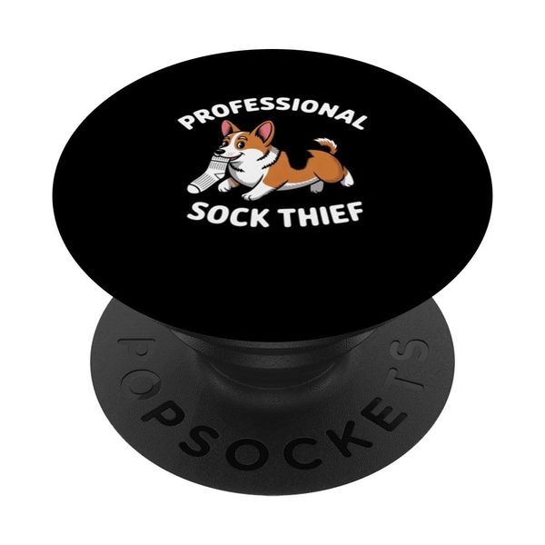 Corgi Sock Thief Humor Dog Lover PopSockets Adhesive PopGrip