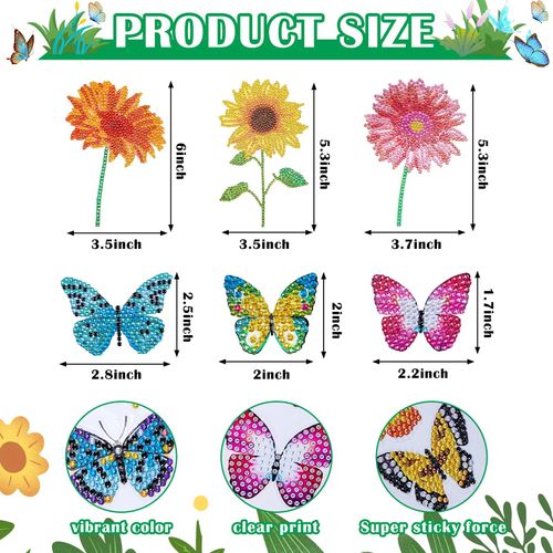 Tenceur 44 Pcs Diamond Art Window Clings - Butterfly Flower Stained Glass Painting Kit, DIY Stickers for Home Decor, Anti-Collision Birds Decals