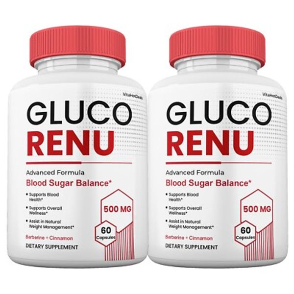 Gluco Renu Capsules, Max Strength Formula, GlucoRenu Blood Supplement (2 Pack)