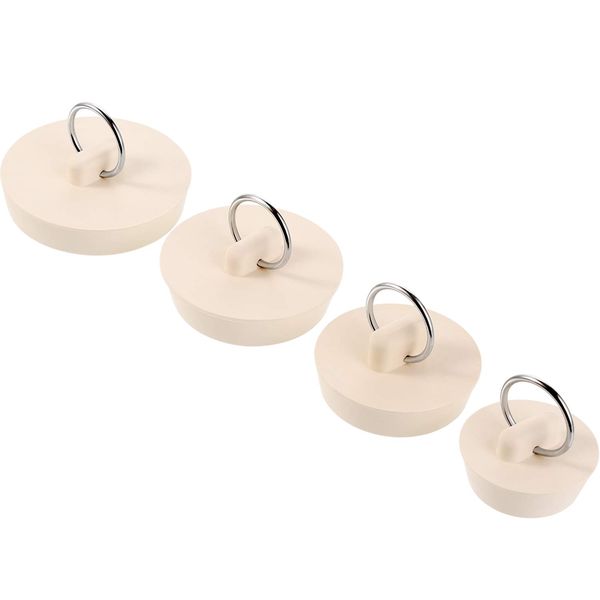 Hestya 4 Pieces Tub Stopper Set Rubber Sink Stopper Drain Plug with Hanging Ring for Bathtub, Kitchen and Bathroom (White, 1-1/8, 1-3/8,1-5/8, 1-7/8'')