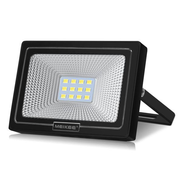 MEIKEE Improved LED Floodlight 10 W, Daylight Color, Work Light, 6,500 K, 120 Degree Luminous Angle, Waterproof Treatment, Sign Light, Fish-luring Light, Parking Lot, Night Games, Marine (PSE Certified, 3 Plugs)