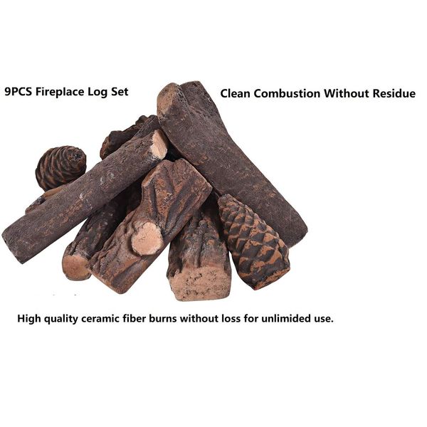 9PCS Ceramic Wood Gas Log Set Fireplace Imitation Wood Propane Firepit Log sets