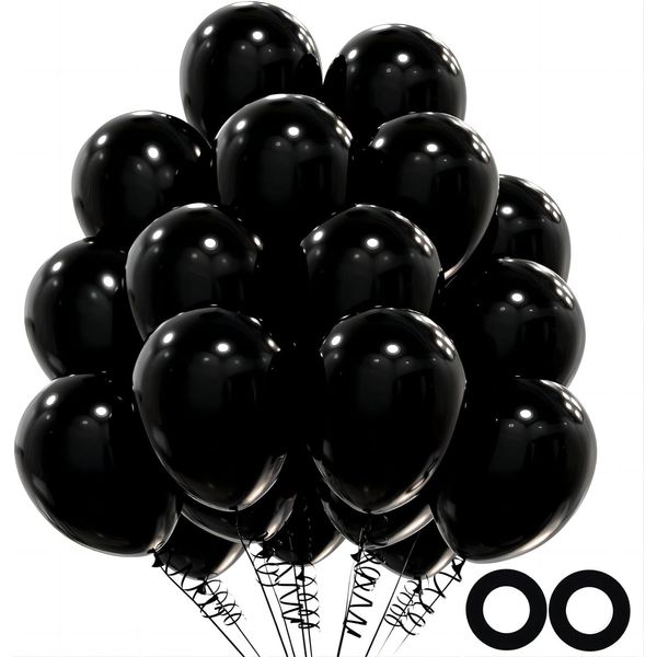 OHugs Black Balloons - 50 Pcs 12 Inch Thick Black Party Balloons Made of Strong Latex for Birthday Party Decorations, Kids Party, Weddings, Funerals, Event Decorations Balloons with 2 Black Ribbons