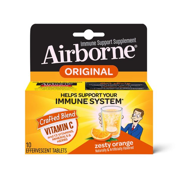 Airborne Zesty Orange Effervescent Tablets, 10 Count - 1000mg of Vitamin C - Immune Support Supplement (Packaging May Vary)