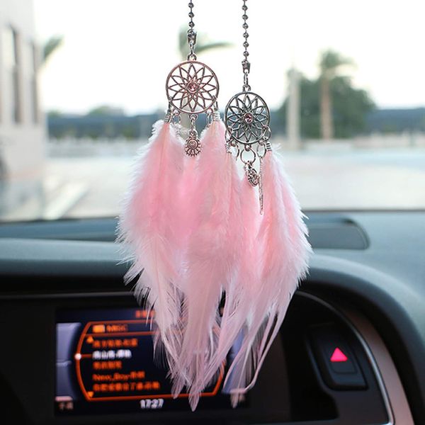 Mini Dream Catcher, Small Handmade Dreamcatcher Wall Hanging Feather Decoration Home Decor Car Charms Accessories for Birthday Festival Craft Gift (Pink)