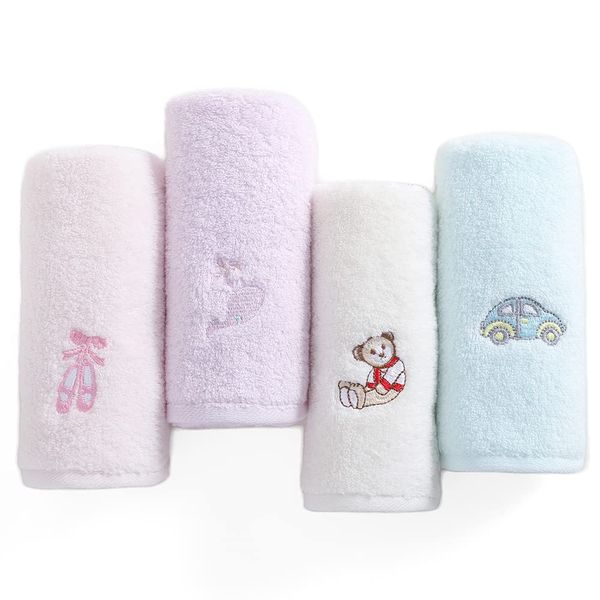 sense gnosis 100% Cotton Kids Facial Towels, Fingertip Towels for Bathroom Towel Set Embroidered Children Towels & Baby Washcloths, 10 x 20 inches(4 Pack in 4 Color)