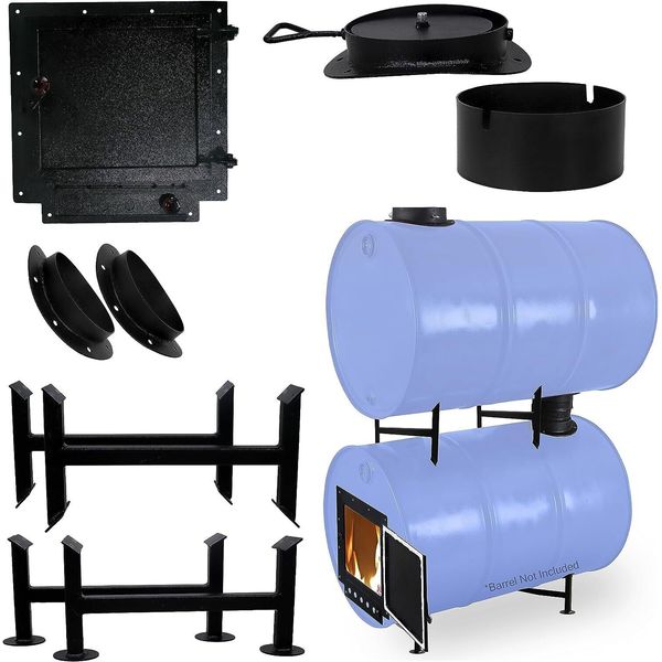 Barrel Fire Kit With Adapter Kit & Burn Barrel Grate -  Barrel Stove Kit