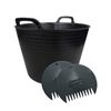 Robust Black Multi Purpose Flexi Tub Container Bucket 42 Litre and Large Plastic Leaf Grabber Set.