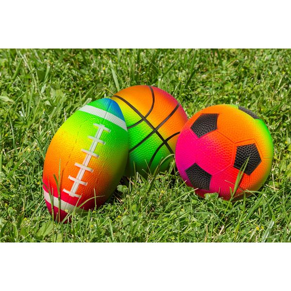 Poolmaster Rainbow Color Waterproof Sport Game Balls (Football, Basketball, Soccer Ball) for Kids (Pack of 3), Rainbow Colors (72732)