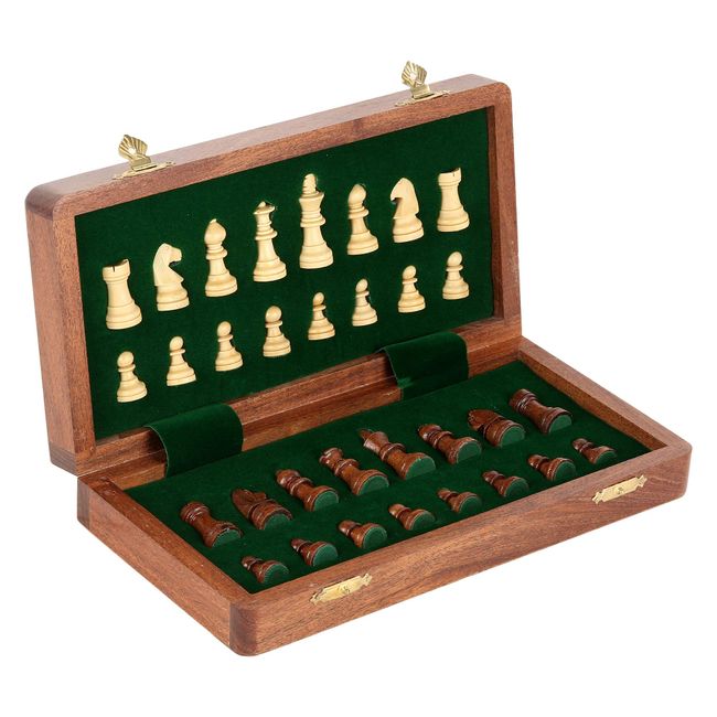 Handmade Wooden Chess Set with Magnetic Board and Hand Carved Staunton  Chess Pieces with Internal Storage, Travel Set | Size 12 X 12 Inches  (Open), 12