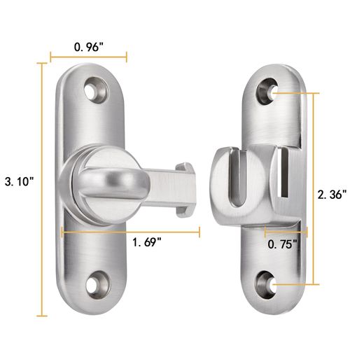 INIRET 2 Packs Silvery Barn Door Latches,90/180 Degree Gate Lock,Flip Gate Latches Hardware,Zinc Alloy Right Angle Door Lock Latch,Door Security Sliding Door Latch Lock for Cabinets,Bathroom.