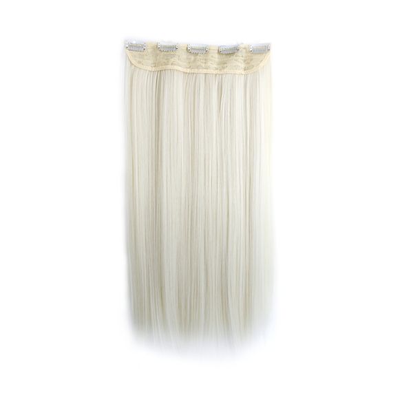 One Piece Clip In Hair Extension - White Blonde - Straight - 20 Inch / 56 cm - 5 Clips 120g - Japanese Heat Resistant Synthetic Hairpiece - Looks and Feels like Real Hair