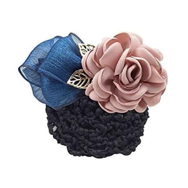 Women Hair Bun Cover Net Snood Hairnet Bowknot Decor Barrette Hair Clip Bow Ribbon Flower Hair Accessories For Stewardess Banks Hotels Restaurant Staff (Pink)