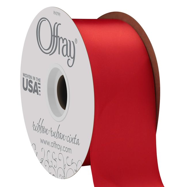 Offray Berwick 2.25" Wide Double Face Satin Ribbon, Red, 50 Yds