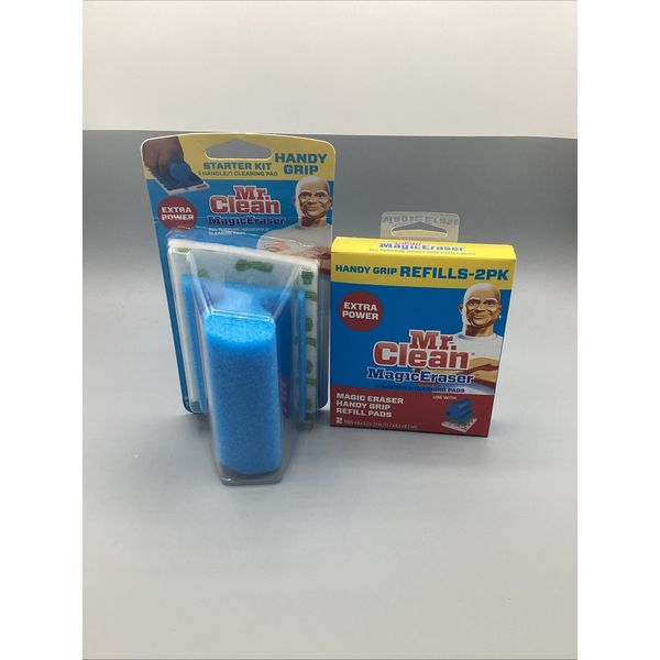 Mr. Clean Handy Grip Starter Kit 1 Handle 1 Pad & 2 Pack Refill Pads Bundle